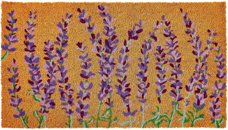 Kankun Coco Coir Door Mat with Heavy Duty Backing, Welcome Doormat (17" x 30"), Doormat Entrance (Lavender Floral) - Image 1